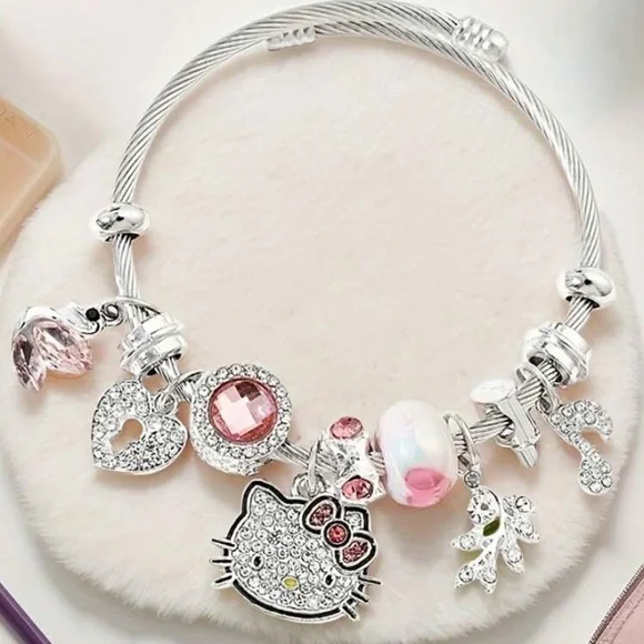 Hello Kitty Silver Pink Crystal Charm Bracelet - Picture 1 of 5